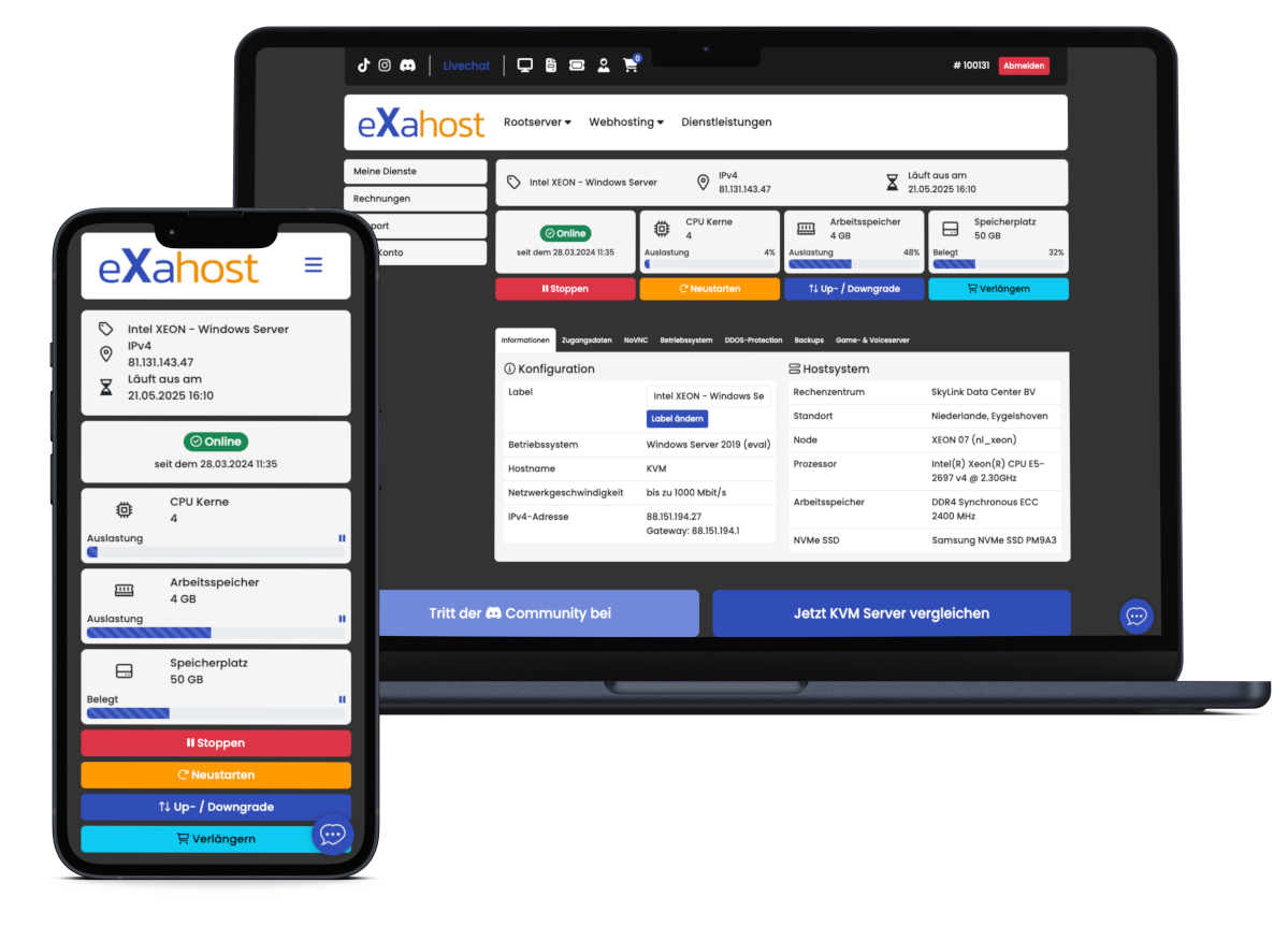 Screenshots unseres Kundenbereichs