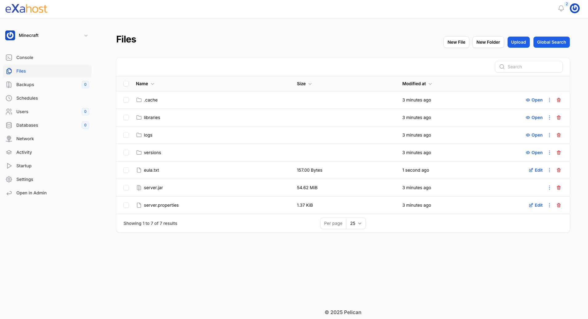Screenshot von Pelican Gameserver-Panel