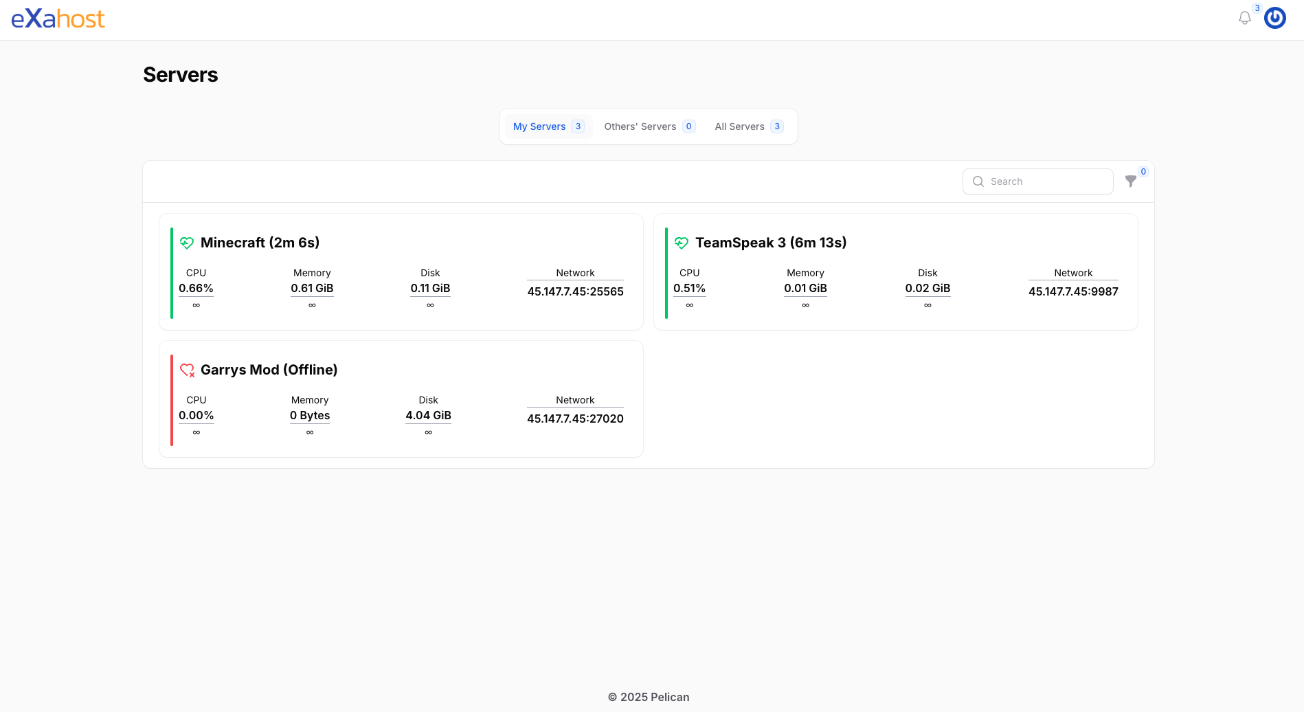 Screenshot von Pelican Gameserver-Panel